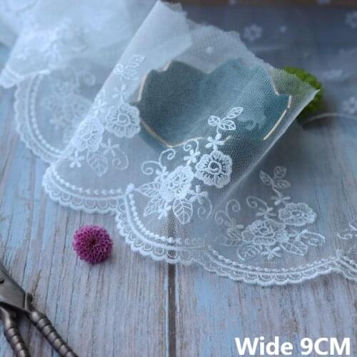 9CM Wide Luxury White Exquisite Venise Embroidery Flowers Ribbon Voile Lace Fabric Wedding Dress Head Veil Sewing Applique Decor