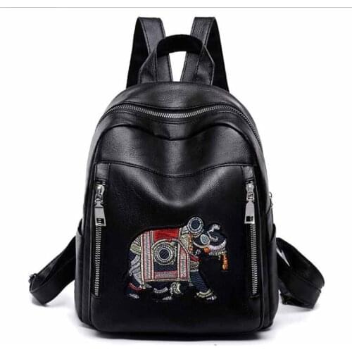 Simple Style Backpack Women Leather Backpacks For Teenage Girls School Bags Fashion Vintage Solid Black Shoulder Bag Youth