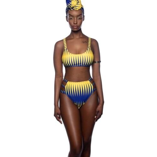 Sexy Swimming Beach Bathing Suit Swimwear Bikini Two-piece High Waist Jagged Stripe Printing Split Swimsuit Summer Female