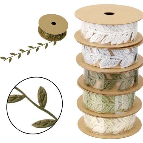 Silk Ribbon Artificial Leaf for Scrapbook DIY Accessories Party New Year Christmas Decor Sewing Lace Embossed Ribbon Garland