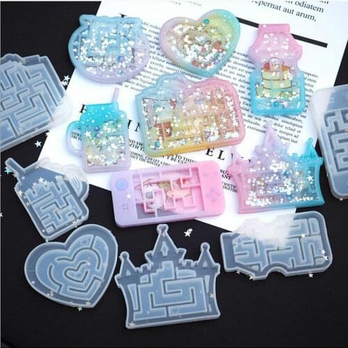 Maze Shaker Silicone Molds DIY UV Resin Labyrinth Heart Gamer Maze Shaker Charms Jewelry Accessories Making Castle Camera Shape