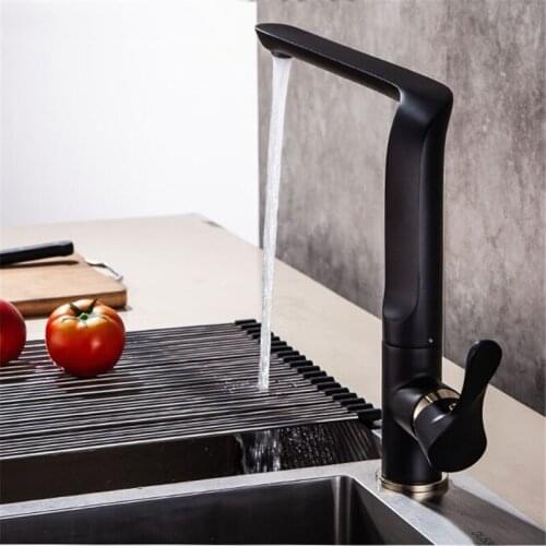 Kitchen Sink Faucets Solid Brass Mixer Taps Single Handle Hot & Cold Kitchen Crane Mixer Taps Rotating Black Matte New Arrival