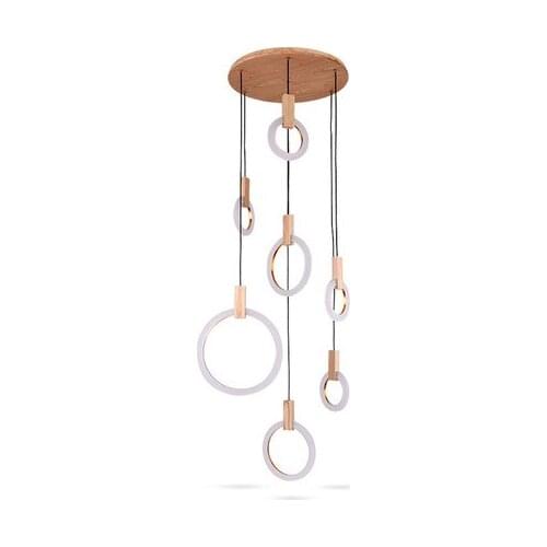 Modern LED Wooden chandeliers Nordic living room suspended lamp bedroom fixtures stair lighting illumination ring hanging lights
