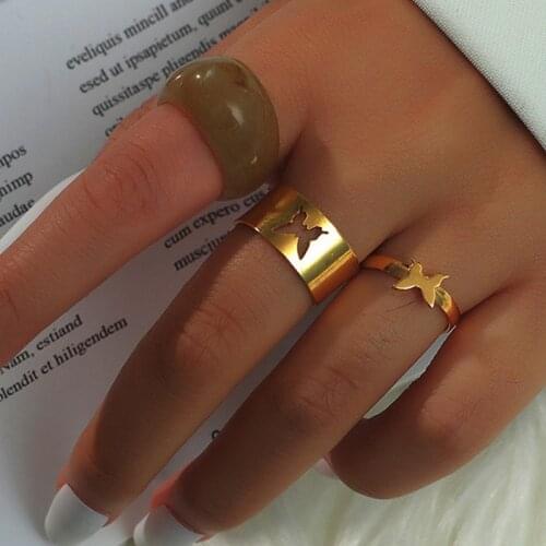 Trendy Gold Butterfly Rings For Women Men Lover Couple Rings Set Friendship Engagement Wedding Open Rings 2021 Jewelry