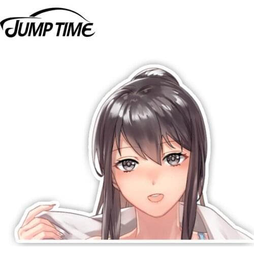 Jump Time 13cm x 9.5cm Peeker Graphics For Aken BIG HEAD Anime Cute Girl Car Stickers Auto Laptop Bumper Decals Vinyl Car Wrap