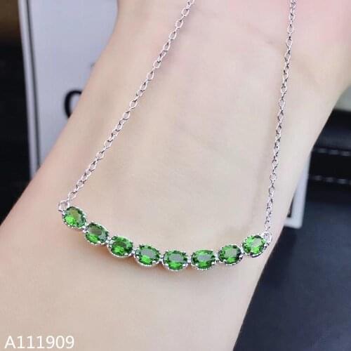 KJJEAXCMY boutique jewelry 925 sterling silver inlaid Natural Diopside pendant Female necklace supports detection exquisite