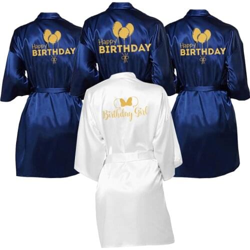 Birthday Girl&Happy Birthday Robe Female Satin Women Pajamas Birthday Girl&Squad Party Favor Ladies Dressing Gift kimono Robes