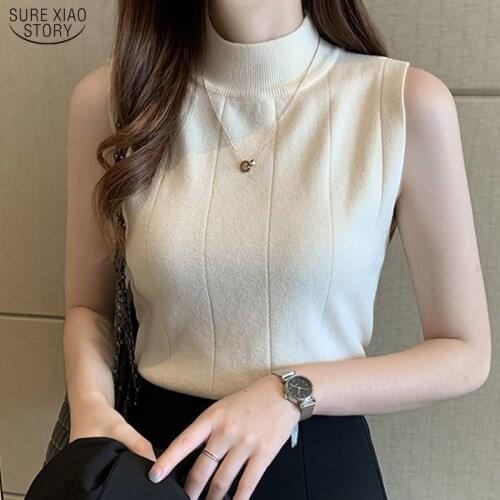 2021 Spring Casual Women Clothing Blusas Mujer De Moda Korean Sleeveless Clothes New Women Tops Knit Ladies Pink Blouses New
