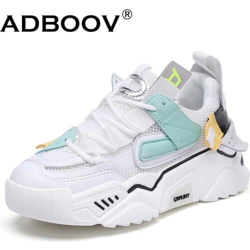 ADBOOV New Genuine Leather Sneakers Women Breathable Platform Chunky Shoes Fashion Street Casual Shoes Ladies