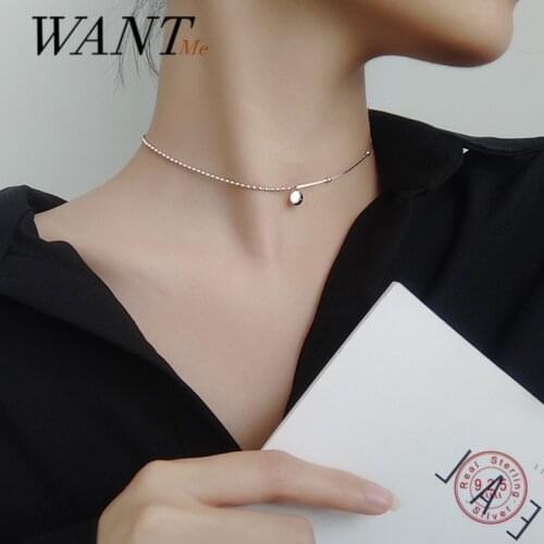 WANTME Genuine 925 Sterling Silver Simple Glossy Beads Snake Bone Round Lucky Pendant Clavicle Necklace for Women Korean Jewelry