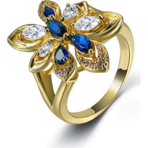 Ladies Ring Fashion Charm Personality Flower Shaped Color Zircon Rose Gold Ring Wedding Ring Send Girlfriend Jewelry