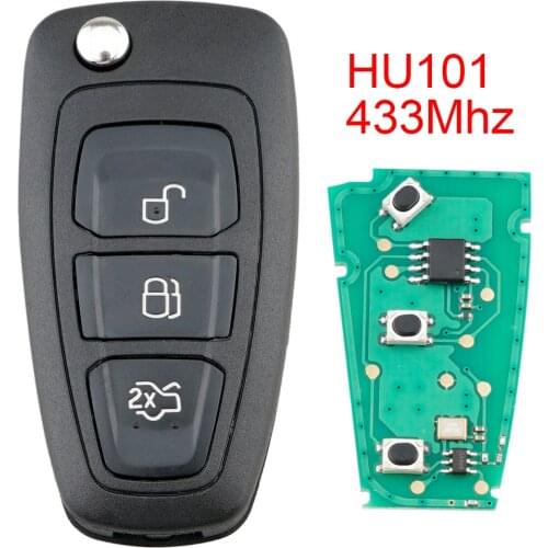 433Mhz 3 Buttons Flip Keyless Entry Remote Car Key Fob with HU101 Blade Fit for Ford Focus Fiesta