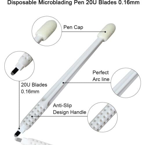 50PCS Microblading Manual Disposable Pen Tattoo Eyebrow Pen for 3D Eyebrow Tattoo Eyebrow Tools 20U Shape 0.16mm Blade Needles
