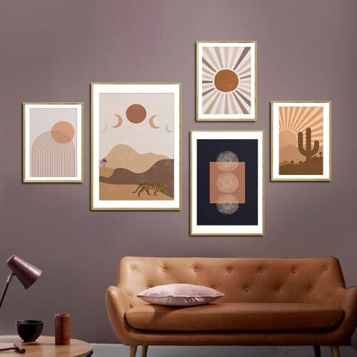 Mid Century Abstract Rainbow Boho Poster Sun and Moon Phase Desert Print Wall Art Canvas Painting Picture for Living Room Decor