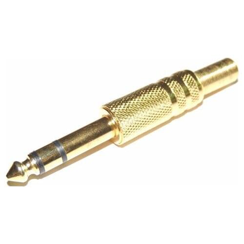 1/4" 6.35mm Stereo TRS Male Plug Audio Cable Connector Gold Tone with Spring