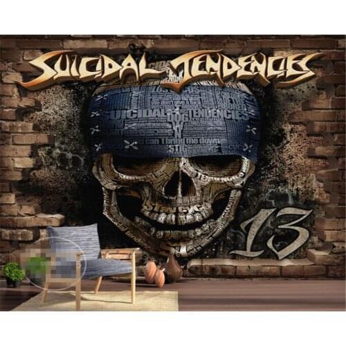 Beibehang Custom wallpaper mural retro personality 3d brick wall skull rock bar mural papel de parede wallpaper for living room