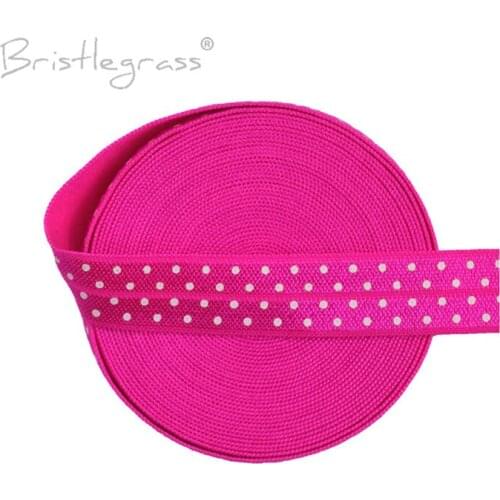 BRISTLEGRASS 5 Yard 5/8" 15mm Polka Dot Print FOE Neon Rose Fold Over Elastic Spandex Satin Band Headband Tutu Dress Sewing Trim