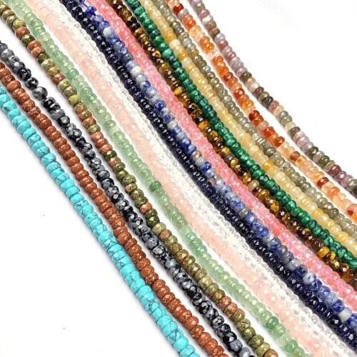 Natural Stone Beads Abacus Shape Faceted Agates Rose Quartz Turquoises Stone Beading Charms for Jewelry Making Necklace Bracelet