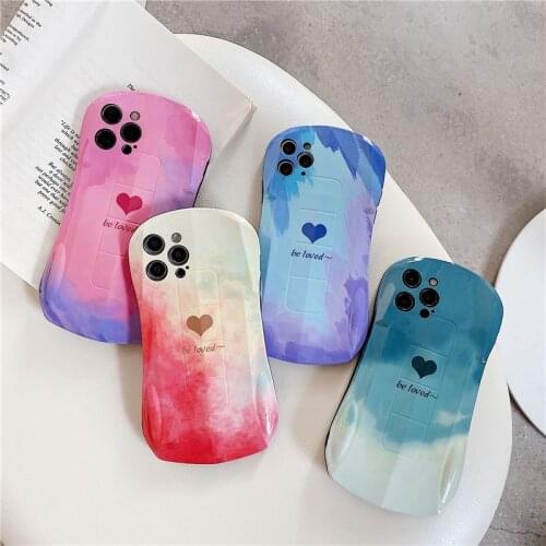 Love Heart Couples Phone Case for Iphone 12 11 Pro Max Xs Xr SE2020 7 8plus Watercolor Soft IMD Shockproof Anti-fall Back Cover