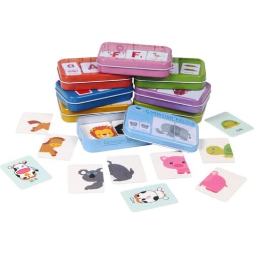 Kids Early Educational Montessori Toys Graph Match Game Cognition Puzzle Cartoon Vehicle Animal Fruits English Flash Card