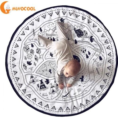 Baby Crawling Mat World Map Pattern Game Blanket Floor Playmat Animal Early Education Round Carpet Childrens Room Decoration