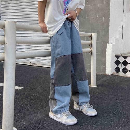 Spring Stitching Simple Retro Womens Jeans 2021 New Casual Baggy Men And Women Couple Clothing Trousers Patchwork Washed Pants