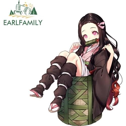 EARLFAMILY 13cm x 10.4cm For Nezuko Personality Car Stickers Waterproof Decal Laptop Sticker Sunscreen Scratch-proof Decor