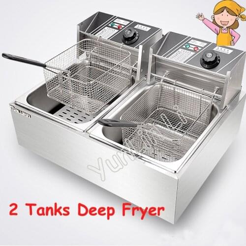 2 Tanks Deep Fryer with Baskets Electric Frying Furnace Stainless Steel French Fries Cooker Fried Chicken Machine WK-82