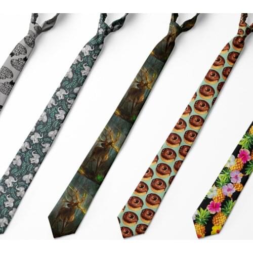 Cheap Polyester Printed Skinny Ties for Men 8cm Colorful Floral & Deer Neckties Slim Neckties Wedding Suits Dress