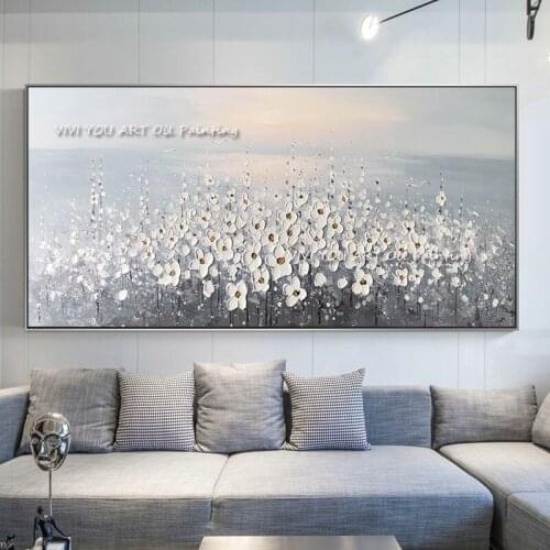 Handmade Oil Painting Canvas Abstract Oil Painting Modern Canvas Wall Art Living Room Decorative white sea of flowers Painting