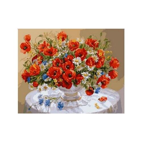 FramelessSome like it hot Red Flowers decor oil paintings for living room wall Coloring oil Painting