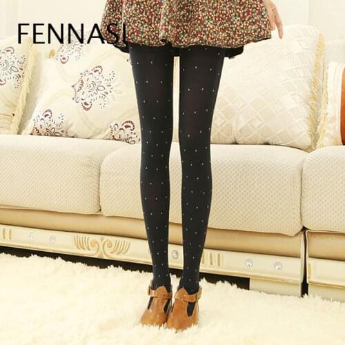 FENNASI 120D Printed Womens Tights Large Size Polka Dot Tights Slim Thin High Waist Sexy Woman Pantyhose Ladies Black Tights