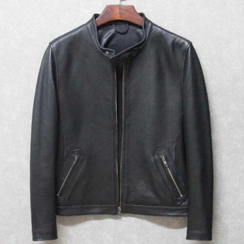 Real Sheepskin Genuine Leather Jacket Men Motorcycle Fashion High Quality Vintage Male Retro Leather Coat Black Bomber Jacket