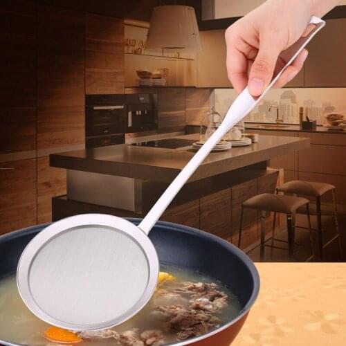 Stainless Steel Fat Skimmer Spoon - Fine Mesh Food Strainer for Grease, Gravy and Foam Japanese Hot Pot Skimmer with Long Handle