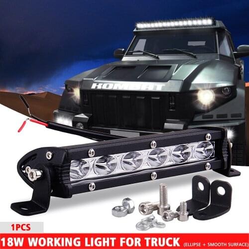 Mayitr 1pc 7" 12/24V 18W Spot 6 LED Slim Flood Light Bar Work Lamp Driving Offroad For Auto SUV ATV Truck Accessories