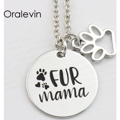 FUR MAMA Inspirational Hand Stamped Engraved Accessories custom Charms Pendant Necklace for women Gift Jewelry,10Pcs/Lot, #LN827