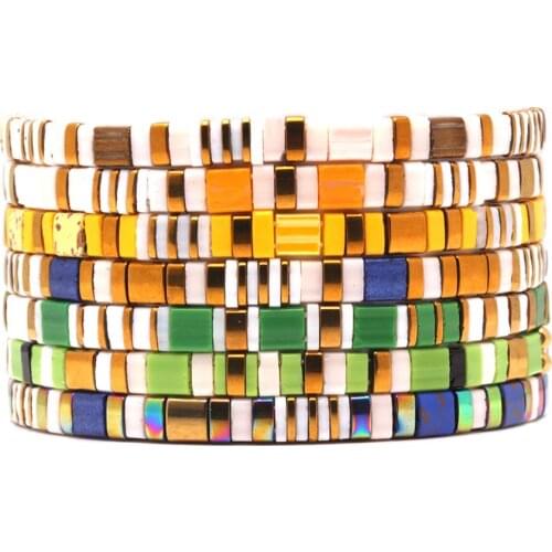 Multi Color Miyuki Tila Glass Beads Hematite Stone Stretch Bracelet Women Girl White Green Blue Summer Waterproof Jewelry Gift