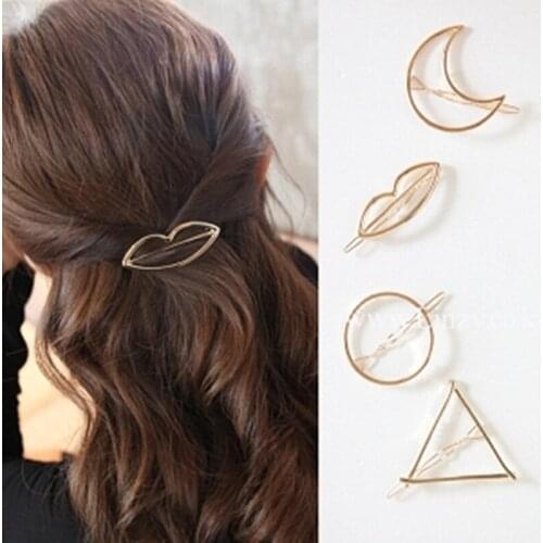 Fashion Hollow Geometric Hair Clip For Women Elegant Triangle Moon Lip Circle Metal Barrette Stick Hairpin Head Accessorie