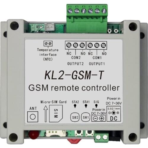 Dual Relay Switch Module GSM Alarm with SMS Controller KL2-GSM-T with temperature sensor for Light/Fishpond culture/warehousing