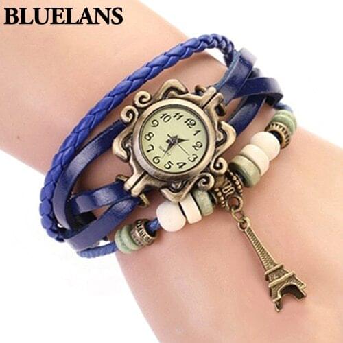 2018 New Beautiful Girl Lady Hot Vintage Womens Eiffel Tower Quartz Leather Bracelet Wrist Watch 1GOR 6T45 C2K5W