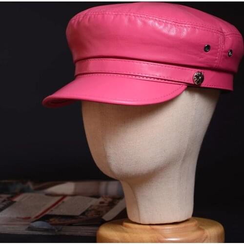 New Womens Ladies Genuine Leather Colorful Military Beret Service Cap Newsboy jazz/Navy/flat/Army Caps/Hats