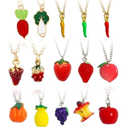 Fruit and vegetable Pendant Necklace Radish cabbage pepper pumpkin strawberry apple pineapple grape honey peach Lovely necklace