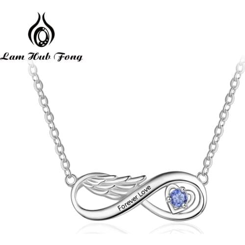 Personalized Wing Infinity Necklace 925 Sterling Silver Custom Birthstone Necklace Engraved Name Fine Jewelry (Lam Hub Fong)