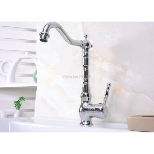 Polished Chrome Brass Kitchen Sink Faucet Hot & Cold Water Mixer 360 Swivel Spout Single Hole Deck Mount Lnf671