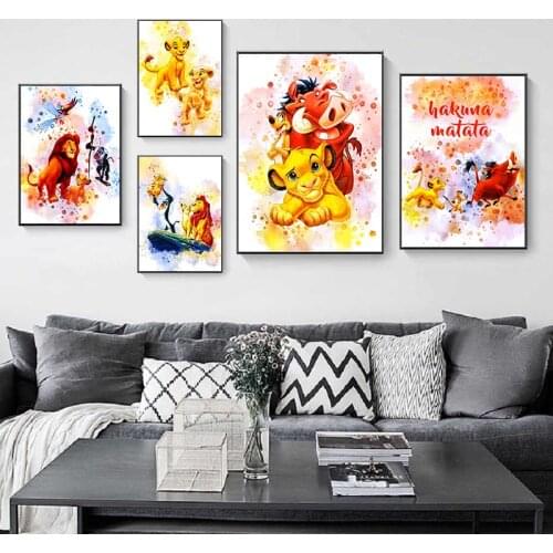 Disney Lion King Watercolor Canvas Painting Posters and Prints Pictures on The Wall Art for Kids Room Home Decor Cuadros