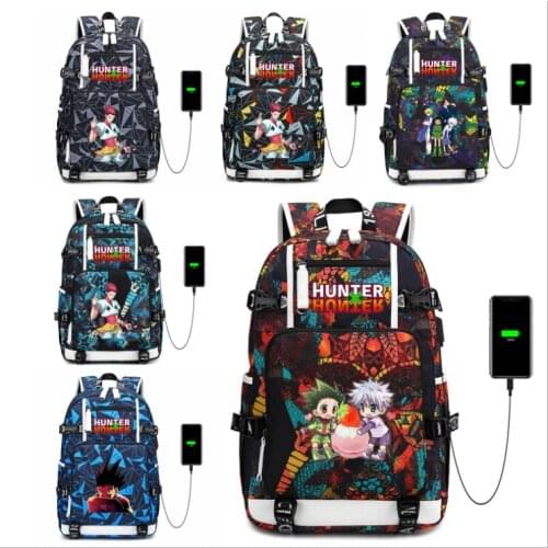 USB Charging Backpack Grils Anime School Bags Hunter X Hunter Bagpack HxH Schoolbag Harajuku Large Laptop Bookbag Men Women Bags