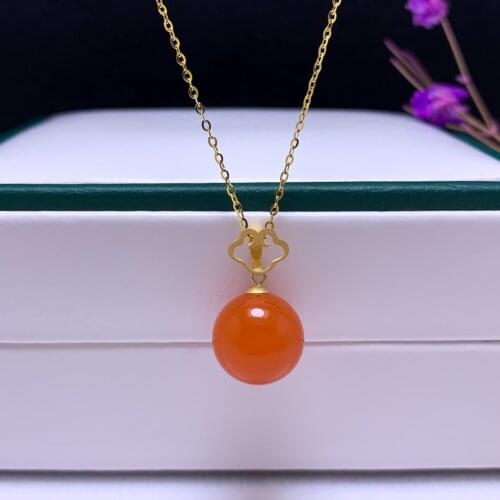 Shilovem 18K yellow Gold real Natural south Red agate pendants no necklace fine plant Jewelry gift plant 10mm yzz1010558nh