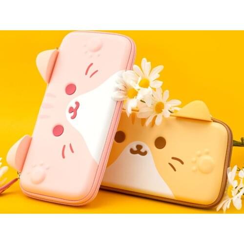 Pink Cat Switch Storage Bag Silicone Ear Protective Box PU Hard Cover Shell NS Carrying Case For Nintendo Switch Accessories