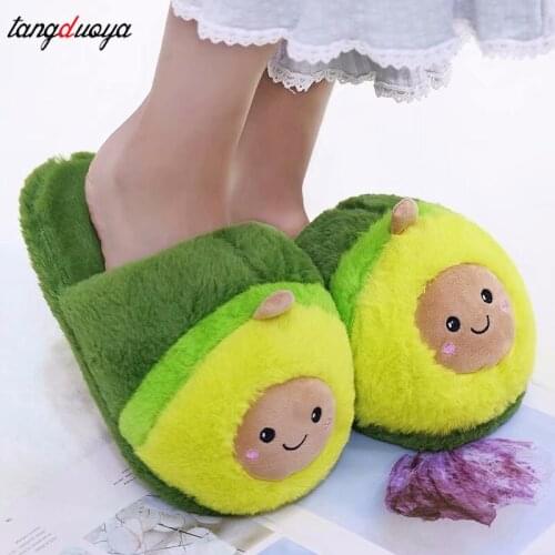Cute Women Flip Flop Avocado Slippers Shape Home Floor Soft Stripe Slippers Female Shoes Girls Winter Spring autumn Warm shoes