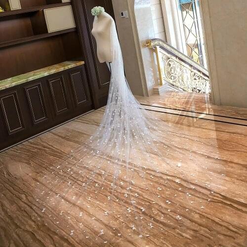 Bridal Veil Woman Soft Net 400cm Cathedral Length One Layer Cut Edge Bridal Accessories